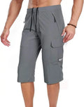 Wearo men’s grey cargo shorts with black drawstring waist, zip pockets and utility side pocket.