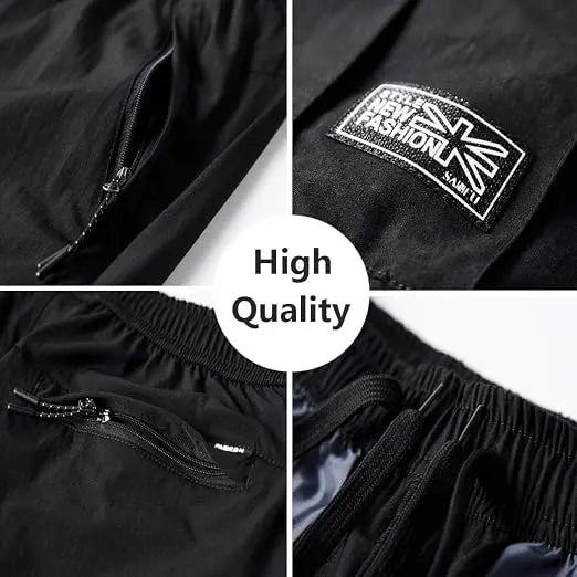 Wearo men’s grey cargo shorts with black drawstring waist, zip pockets and utility side pocket.