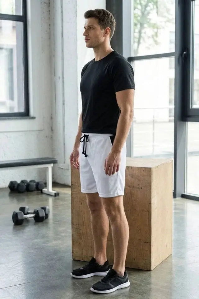 “Wearo men’s white drawstring shorts styled”