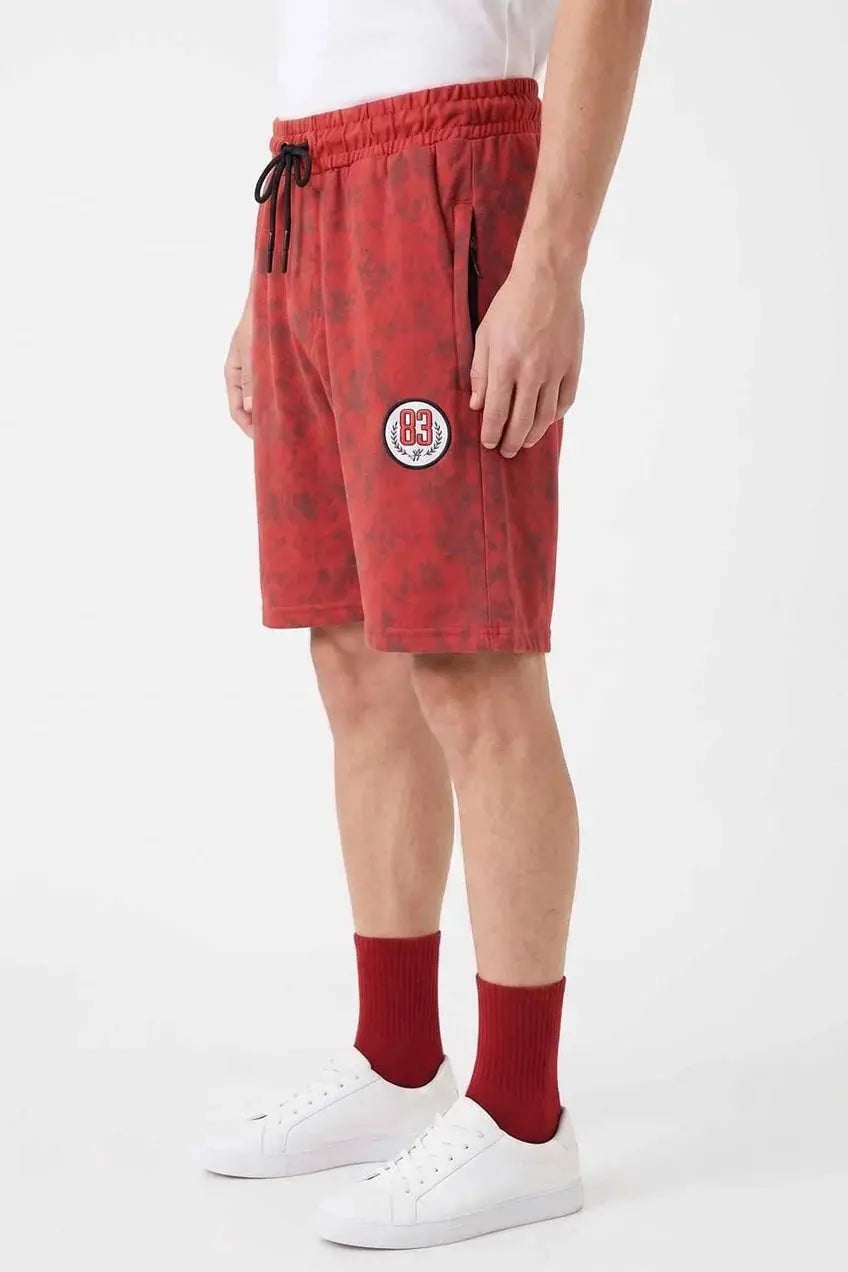 Rear view of men’s red printed casual shorts with elastic waistband Wearoshorts